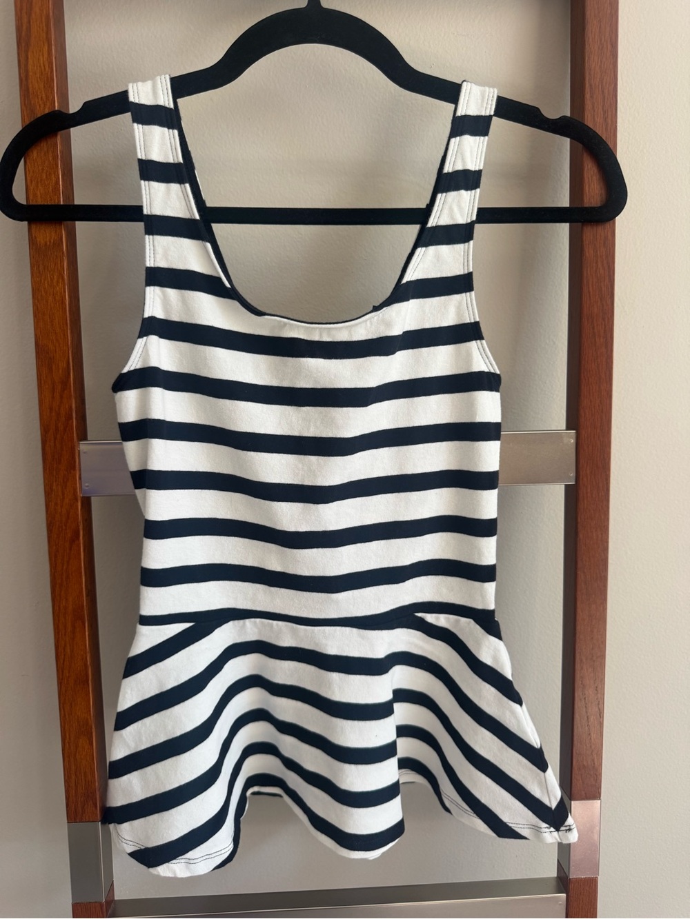 Express Black & White Striped Peplum Tank